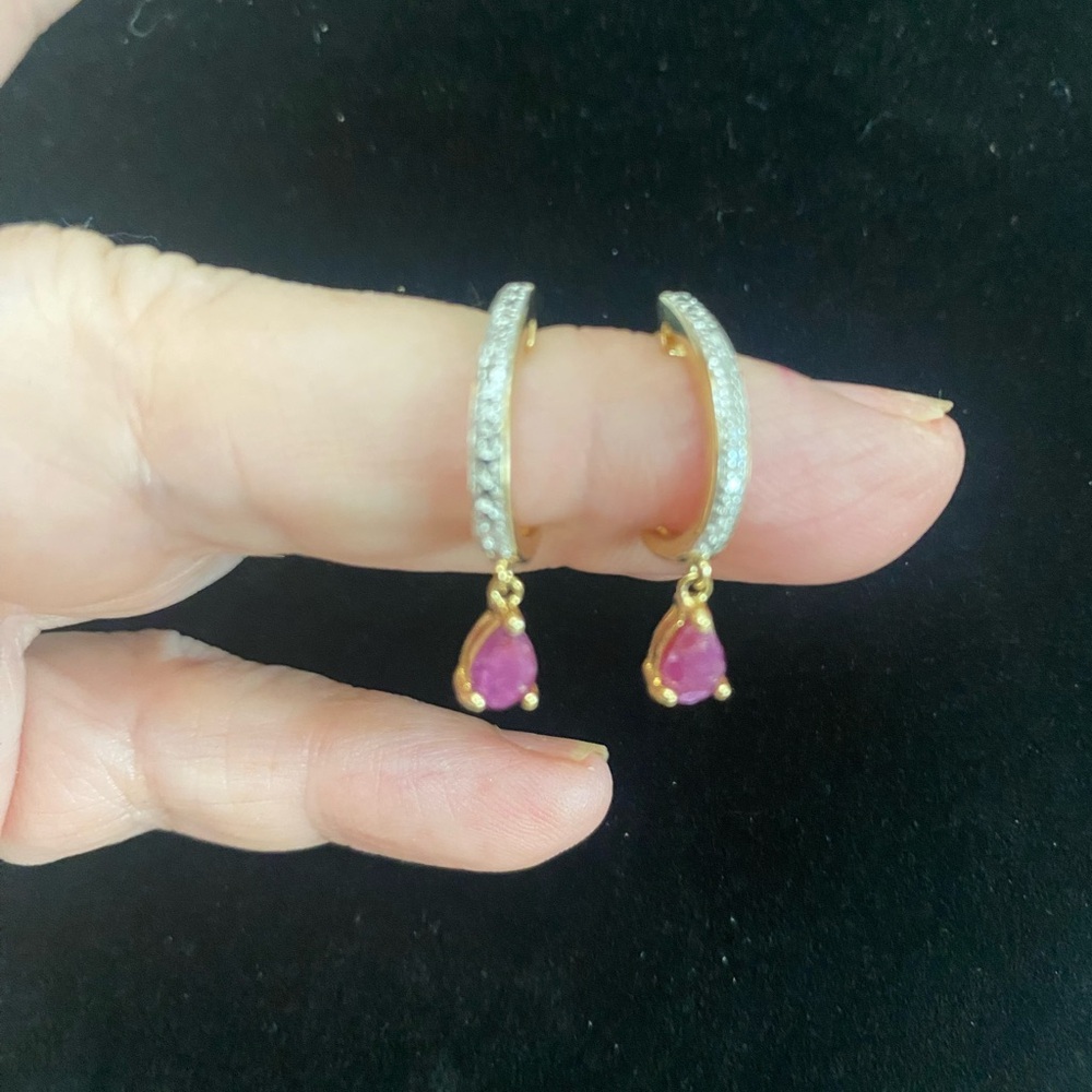 💍💎 SALE Ruby & Pave Teardrop Earrings set in .925 Gold Plate